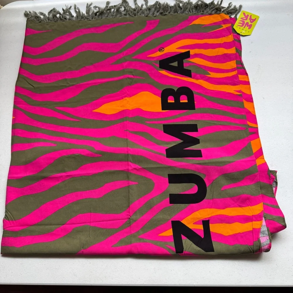 Zumba In The Wild Sarong Viscose Shocking Pink Zebra Printed Worn Multiple Ways - Picture 9 of 9